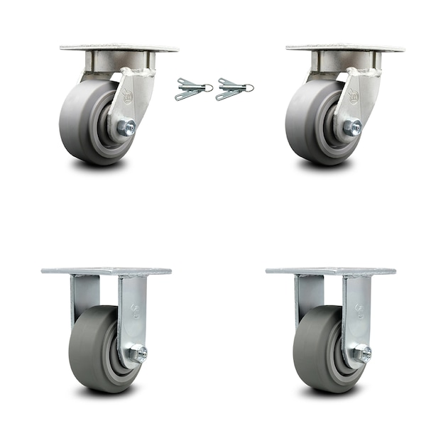 Service Caster 4 Inch Kingpinless Thermoplastic Rubber Wheel Caster Swivel Locks 2 Rigid, 2PK SCC-KP30S420-TPRRF-BSL-2-R-2 - main